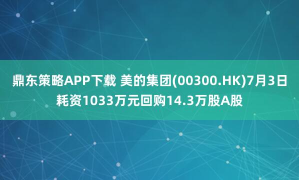 鼎东策略APP下载 美的集团(00300.HK)7月3日耗资1033万元回购14.3万股A股