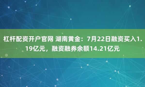 杠杆配资开户官网 湖南黄金：7月22日融资买入1.19亿元，融资融券余额14.21亿元